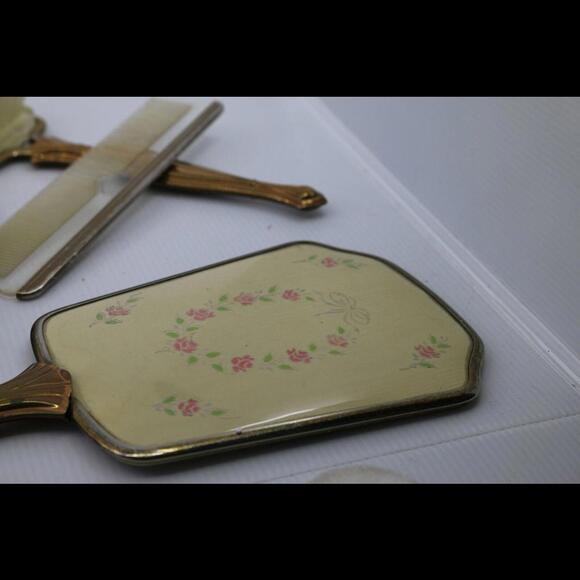 Vintage Ornate Mirrored Vanity Tray Brush Comb Hand Held Mirror - Picture 6 of 8